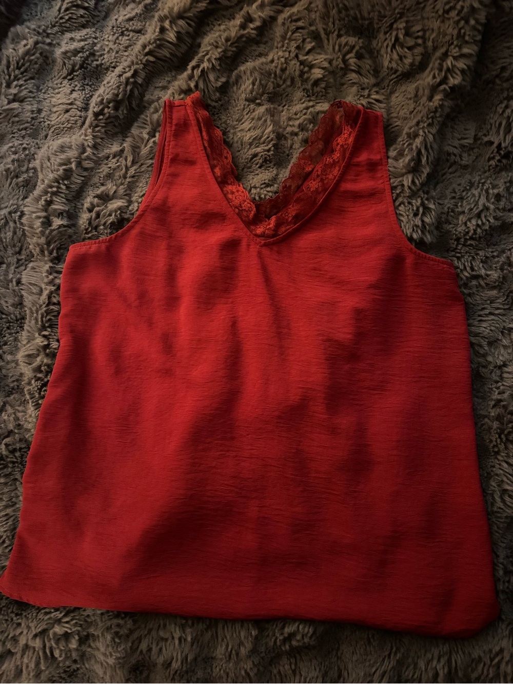 Montgomery Post Red Lace Trim Sleeveless Blouse Tank Top L